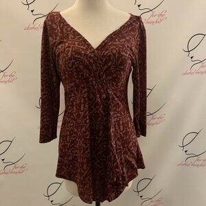 VTG Baranda. SzXS. Sheer Maroon Stretch Front Draped Pullover. Att.Camisole. B31